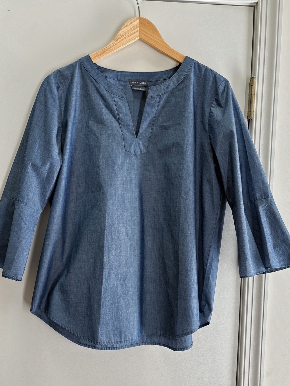 Van  Heusen Blue Cotton  Split-Neck Top